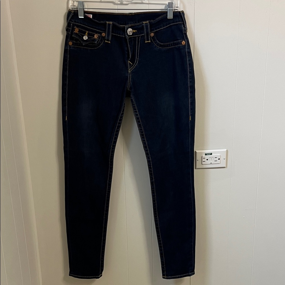 True Religion Misty Dark Flap Pocket Skinny Stretch Jeans Vintage Low Rise 31 - Picture 3 of 15